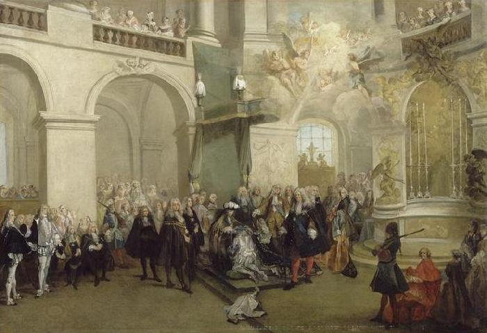 Nicolas Lancret La remise de l'Ordre du Saint-Esprit dans la chapelle de Versailles oil painting picture